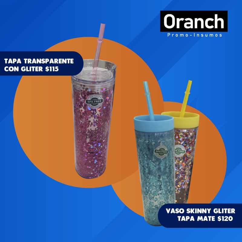 VASO SKINNY GLITER TAPA MATE