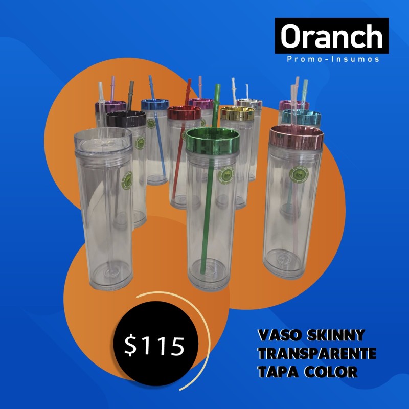 VASO SKINNY TRANSPARENTE TAPA COLOR