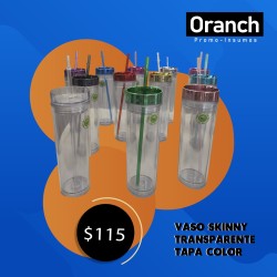 VASO SKINNY TRANSPARENTE TAPA COLOR